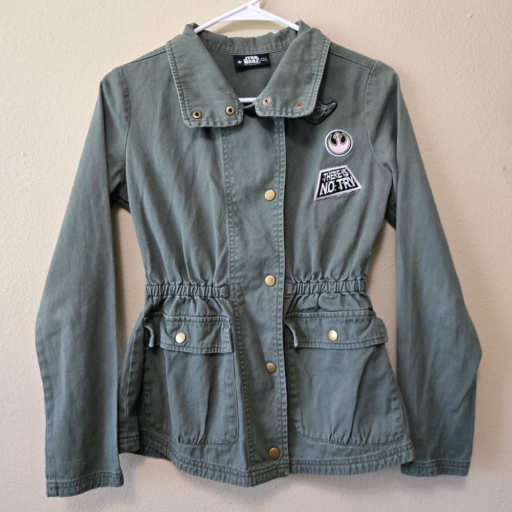 Star Wars Her Universe Olive Green Utility Jacket Yoda Rebel Patches XS